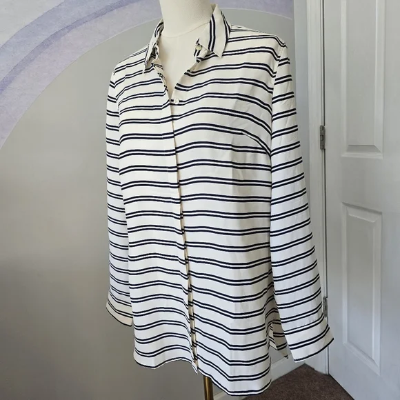 Talbots | Medium | Navy & White Striped Button Down - Picture 1 of 10